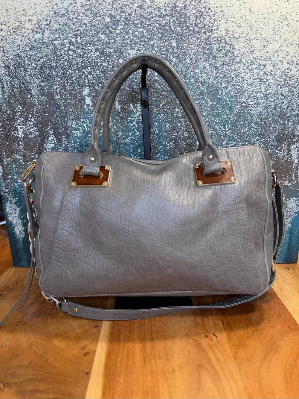 Elliott Lucca Leather Classic 2010s Albertine Metallic‎ Pewter Bag